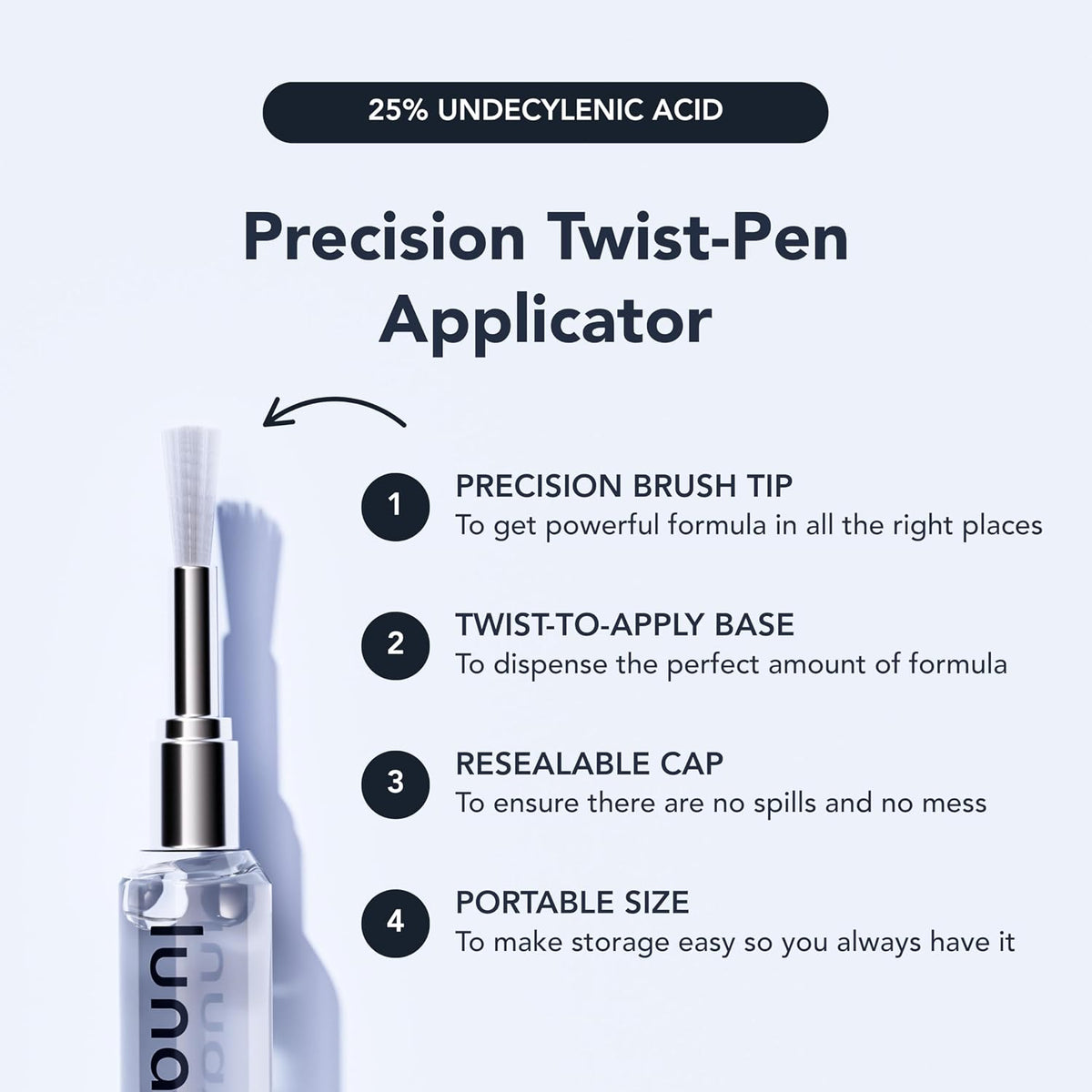 Lunavia Antifungal Pen – Cures Most Athlete’s Foot, Jock Itch, and Ringworm - 25% Undecylenic Acid with added Tea Tree, Jojoba, Clove Bud Oils & Aloe - 3-Pack Twist Pen (9ML Volume)